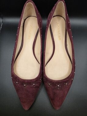 Coach Joane Lux Suede Pointed Toe Studded Flats - Oxblood / Burgundy Size 8